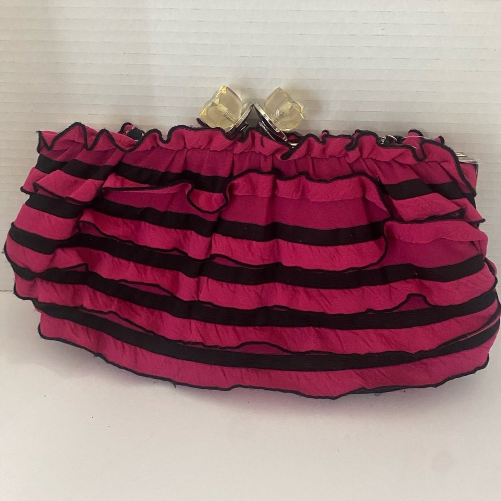 Pink & Black ruffled Betsy Johnson Purse